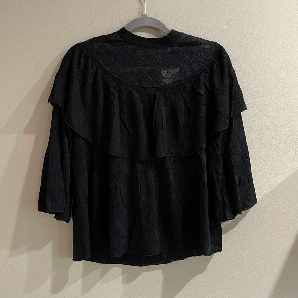 Soft Surroundings Minijonet Black Ruffle Bell‎ Sleeve Blouse